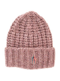 Moncler Grenoble Women Pink Beanie With Front Logo Patch On The Front And Knit Design In Wool Blend For Women
