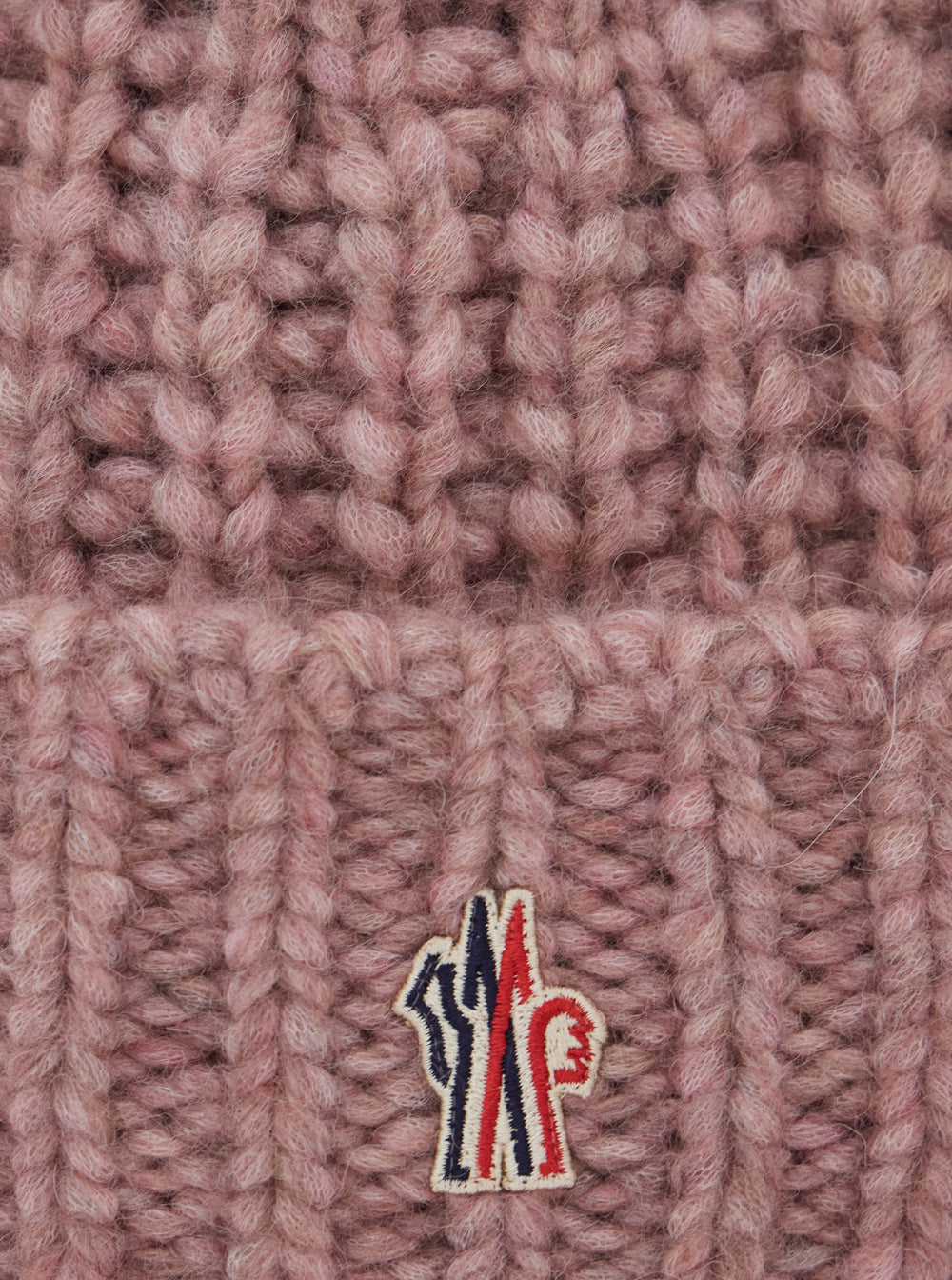 Moncler Grenoble Women Pink Beanie With Front Logo Patch On The Front And Knit Design In Wool Blend For Women