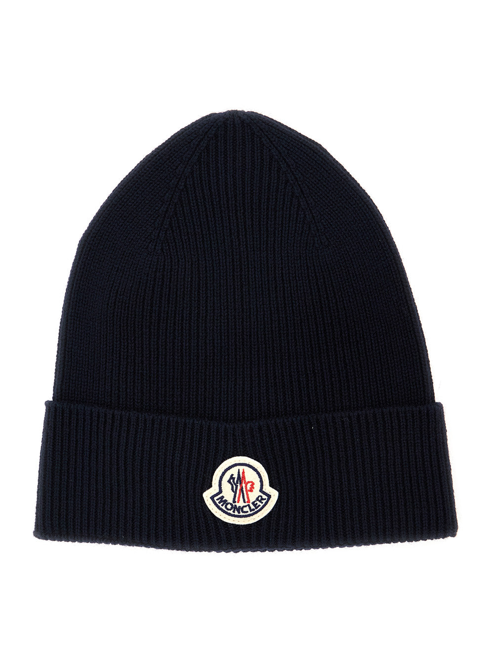 Moncler Men Blue Beanie With Ribbed Trim And Logo Patch On The Front In Wool Blend For Men