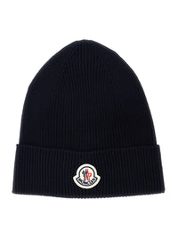 Moncler Men Blue Beanie With Ribbed Trim And Logo Patch On The Front In Wool Blend For Men