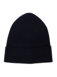 Moncler Men Blue Beanie With Ribbed Trim And Logo Patch On The Front In Wool Blend For Men