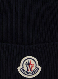 Moncler Men Blue Beanie With Ribbed Trim And Logo Patch On The Front In Wool Blend For Men