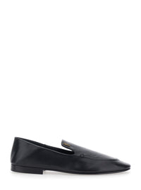 Saint Laurent Women 'Alain' Black Loafers With Metal Ysl Logo Plaque In Leather For Women