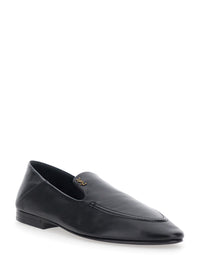 Saint Laurent Women 'Alain' Black Loafers With Metal Ysl Logo Plaque In Leather For Women