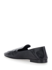 Saint Laurent Women 'Alain' Black Loafers With Metal Ysl Logo Plaque In Leather For Women
