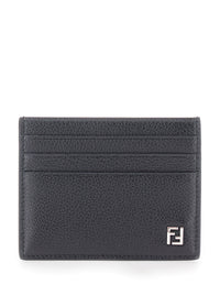FENDI Fendi Men Black Card Holder With Ff Logo Plaque In Leather For Men