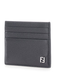 FENDI Fendi Men Black Card Holder With Ff Logo Plaque In Leather For Men