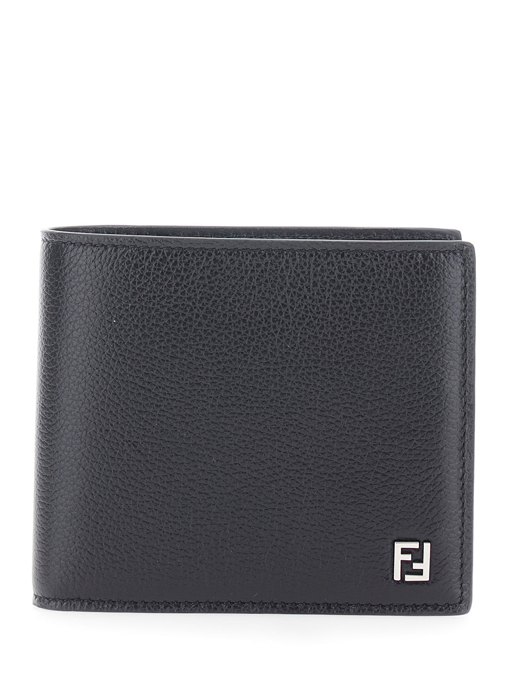 Fendi Men Black Bi-Fold Wallet With Ff Logo Plaque In Leather Men