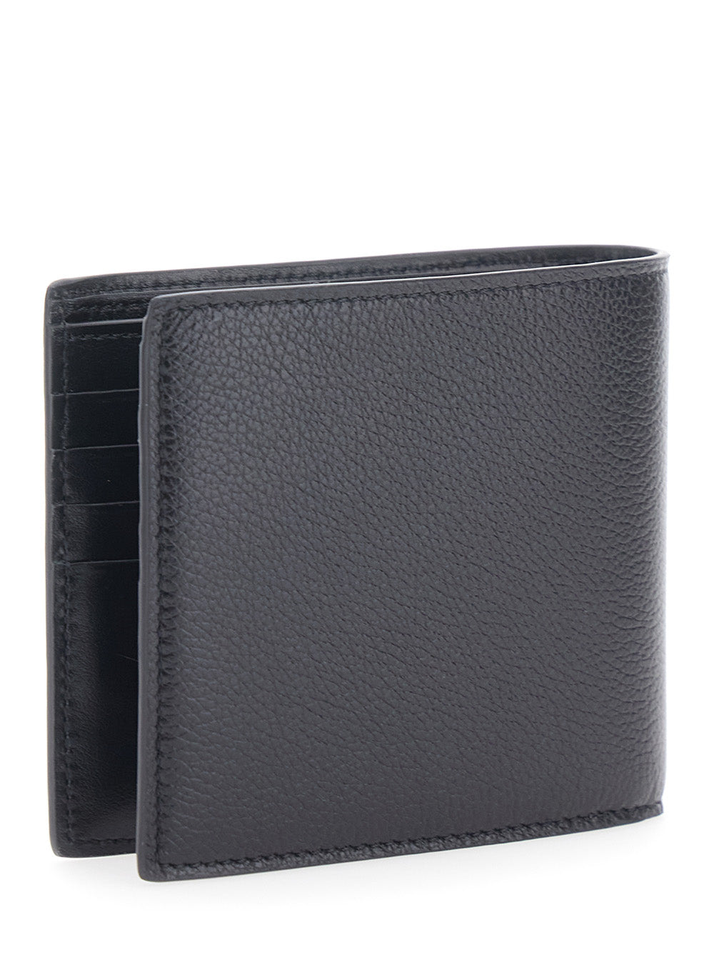 Fendi Men Black Bi-Fold Wallet With Ff Logo Plaque In Leather Men