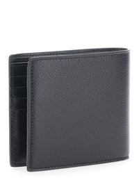 Fendi Men Black Bi-Fold Wallet With Ff Logo Plaque In Leather Men