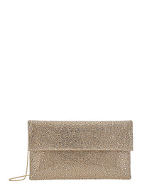 TWENTY FOURHAITCH Twenty Fourhaitch Women Clutch Entirely Covered In Rhinestones With Customized Metal Shoulder Strap, Metallic, Woman