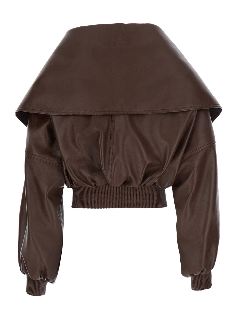 Balenciaga Women Brown Short Jacket With Oversized Collar And Ribbed Trims In Leather For Women