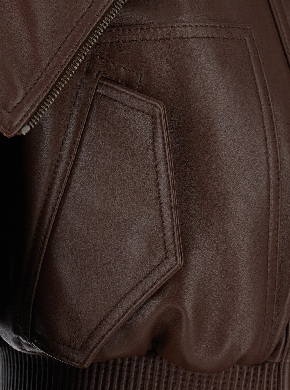 Balenciaga Women Brown Short Jacket With Oversized Collar And Ribbed Trims In Leather For Women