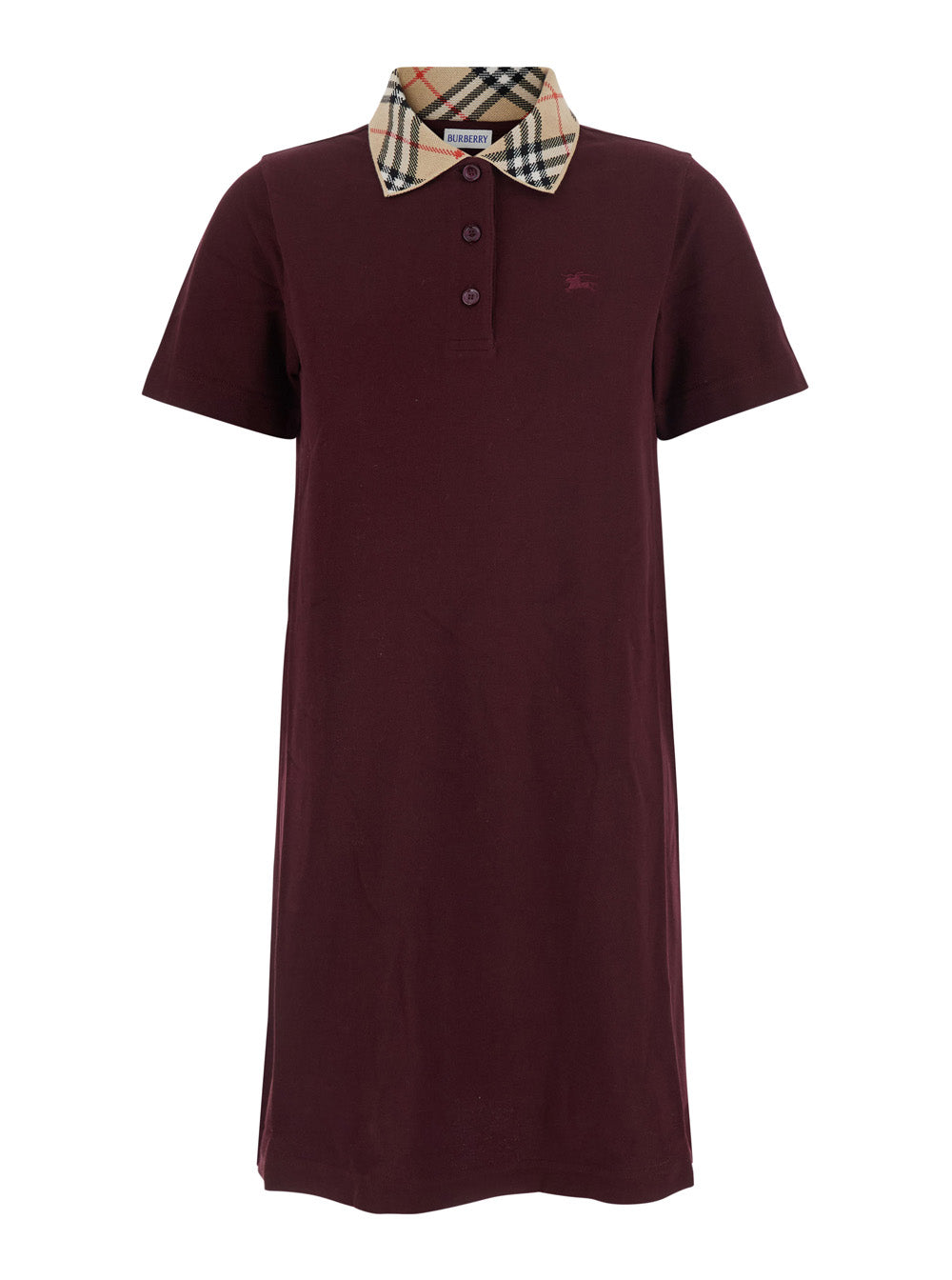 BURBERRY Burberry Women 'Iris' Bordeaux Dress With Classic Collar With Motif Check And Ekd Embroidery On The Front In Cotton For Women