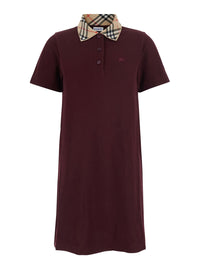 BURBERRY Burberry Women 'Iris' Bordeaux Dress With Classic Collar With Motif Check And Ekd Embroidery On The Front In Cotton For Women