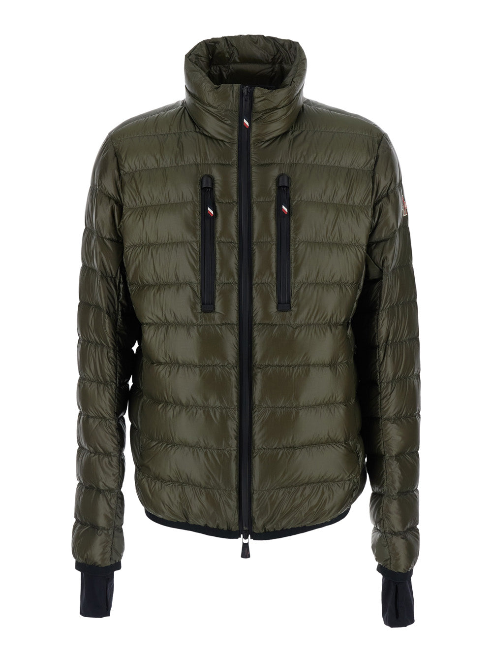 Moncler Grenoble Men 'Hers' Green Down Jacket With High Collar And Logo Patch On The Sleeve In Tech Fabric Man