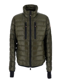 Moncler Grenoble Men 'Hers' Green Down Jacket With High Collar And Logo Patch On The Sleeve In Tech Fabric Man