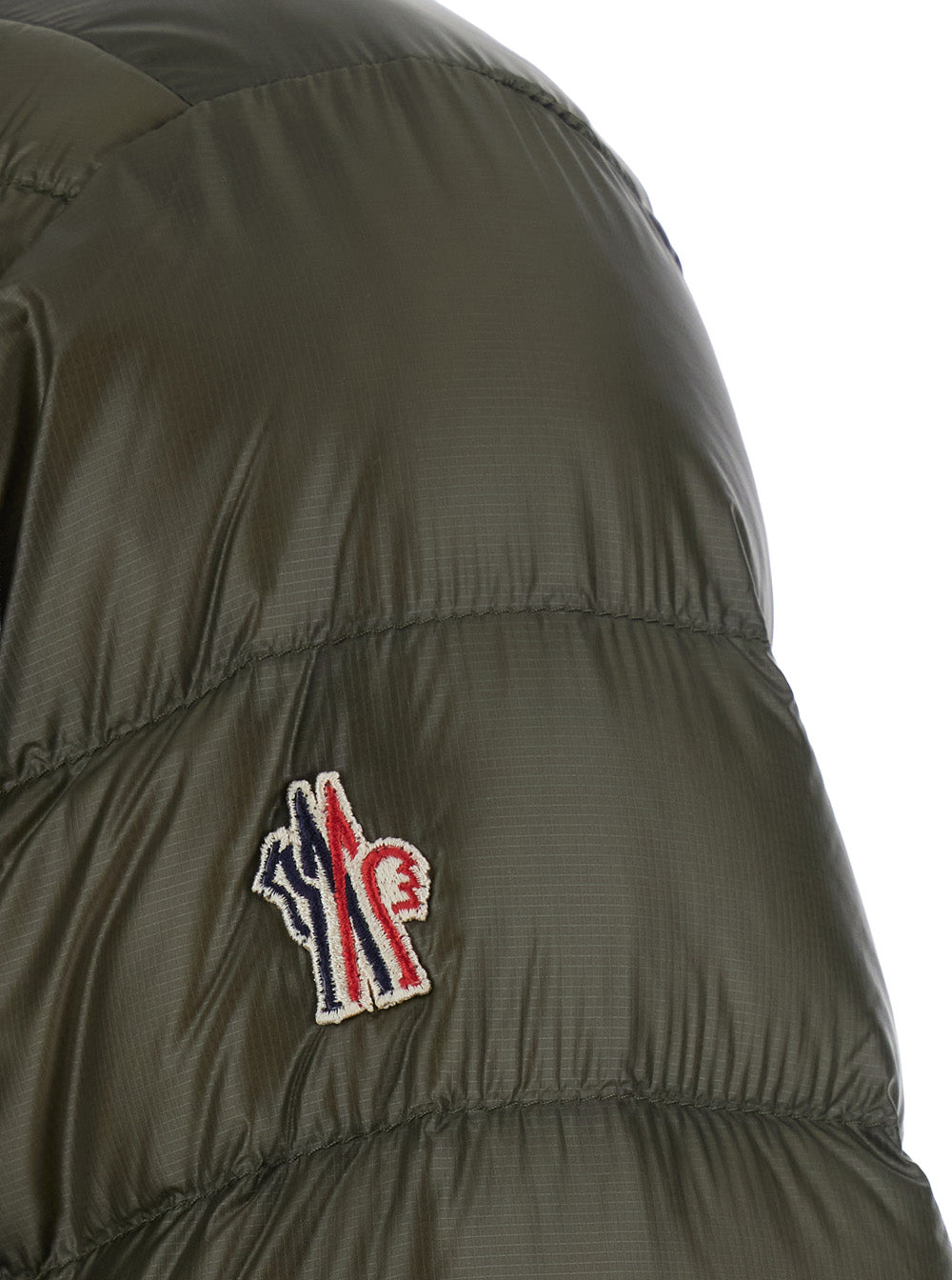 Moncler Grenoble Men 'Hers' Green Down Jacket With High Collar And Logo Patch On The Sleeve In Tech Fabric Man