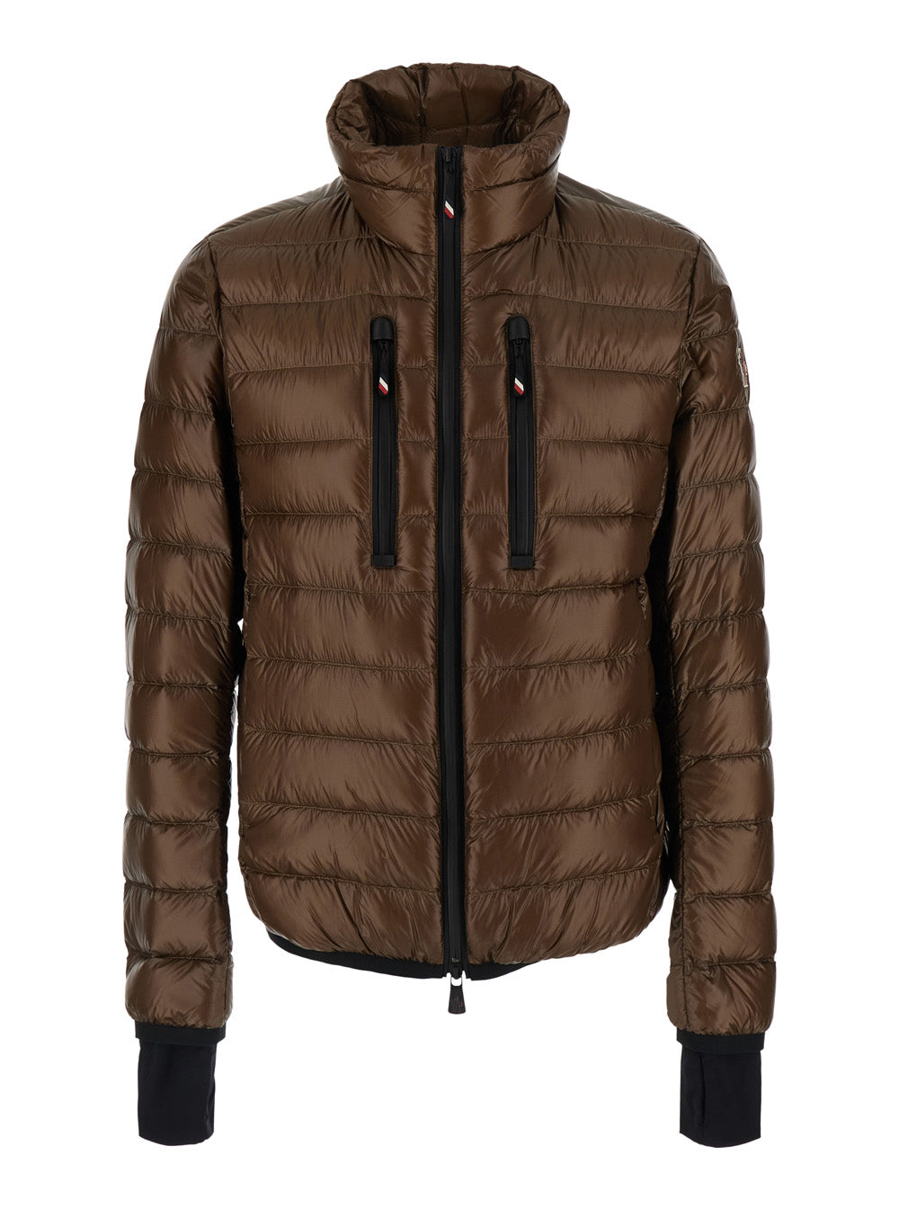 Moncler Grenoble Men 'Hers' Brown Down Jacket With High Neck And Logo Patch On The Sleeve In Tech Fabric Men
