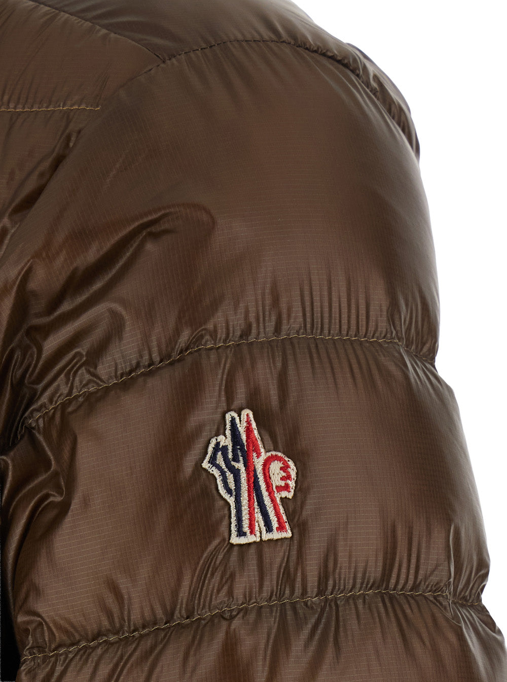 Moncler Grenoble Men 'Hers' Brown Down Jacket With High Neck And Logo Patch On The Sleeve In Tech Fabric Men