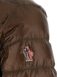 Moncler Grenoble Men 'Hers' Brown Down Jacket With High Neck And Logo Patch On The Sleeve In Tech Fabric Men