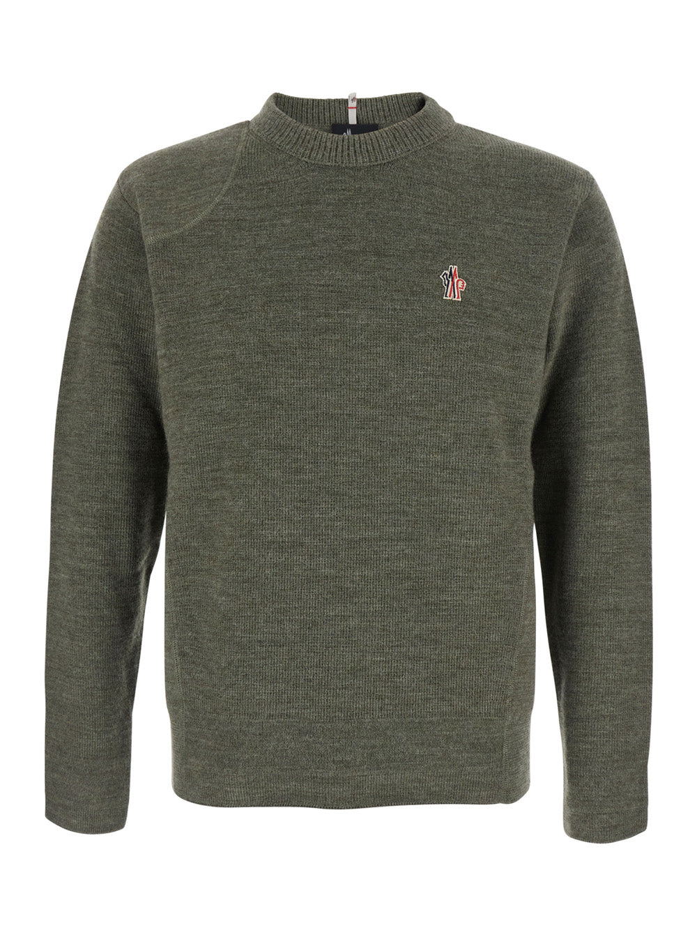 MONCLER GRENOBLE Moncler Grenoble Men Green Crewneck Sweater With Logo Patch On The Front In Wool Men