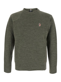 MONCLER GRENOBLE Moncler Grenoble Men Green Crewneck Sweater With Logo Patch On The Front In Wool Men