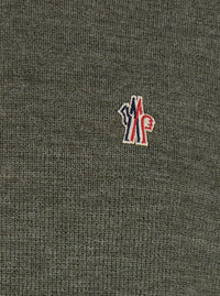 MONCLER GRENOBLE Moncler Grenoble Men Green Crewneck Sweater With Logo Patch On The Front In Wool Men