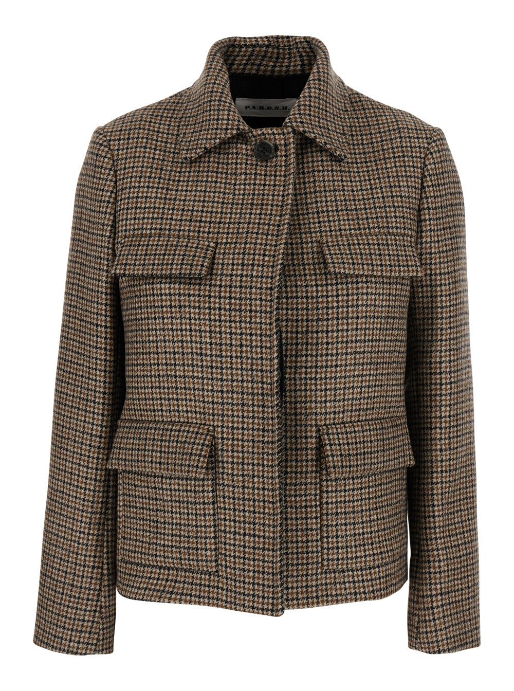 P.A.R.O.S.H. Women Beige Jacket With Classic Collar And All-Over Check Motif In Wool For Women