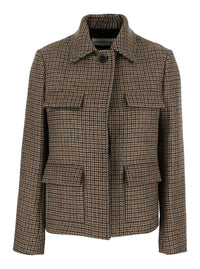 P.A.R.O.S.H. Women Beige Jacket With Classic Collar And All-Over Check Motif In Wool For Women