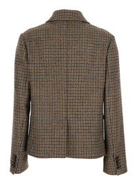 P.A.R.O.S.H. Women Beige Jacket With Classic Collar And All-Over Check Motif In Wool For Women