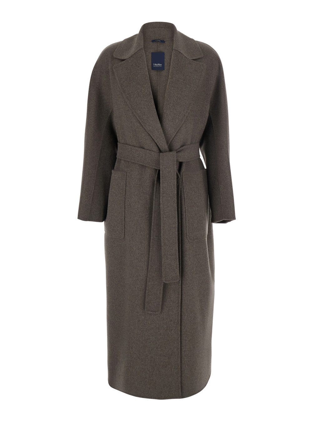 'S Maxmara Women 'Peonia' Brown Coat With Lapel Collar And Tie Belt At The Waist In Wool For Women