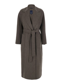 'S Maxmara Women 'Peonia' Brown Coat With Lapel Collar And Tie Belt At The Waist In Wool For Women