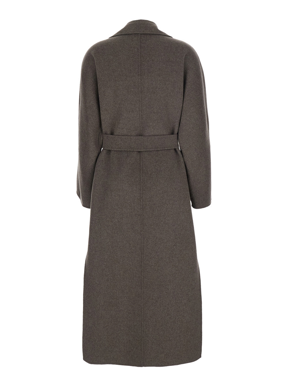 'S Maxmara Women 'Peonia' Brown Coat With Lapel Collar And Tie Belt At The Waist In Wool For Women