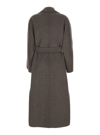 'S Maxmara Women 'Peonia' Brown Coat With Lapel Collar And Tie Belt At The Waist In Wool For Women