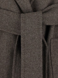 'S Maxmara Women 'Peonia' Brown Coat With Lapel Collar And Tie Belt At The Waist In Wool For Women