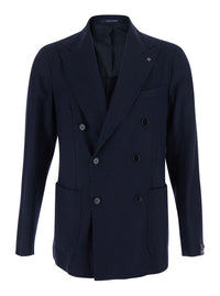 Tagliatore Men 'Montecarlo' Blue Double-Breasted Jacket With Wide Notched Revers In Fabric For Men