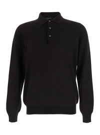 Tagliatore Men Brown Sweater With Polo Shirt-Style Collar In Wool Blend Men