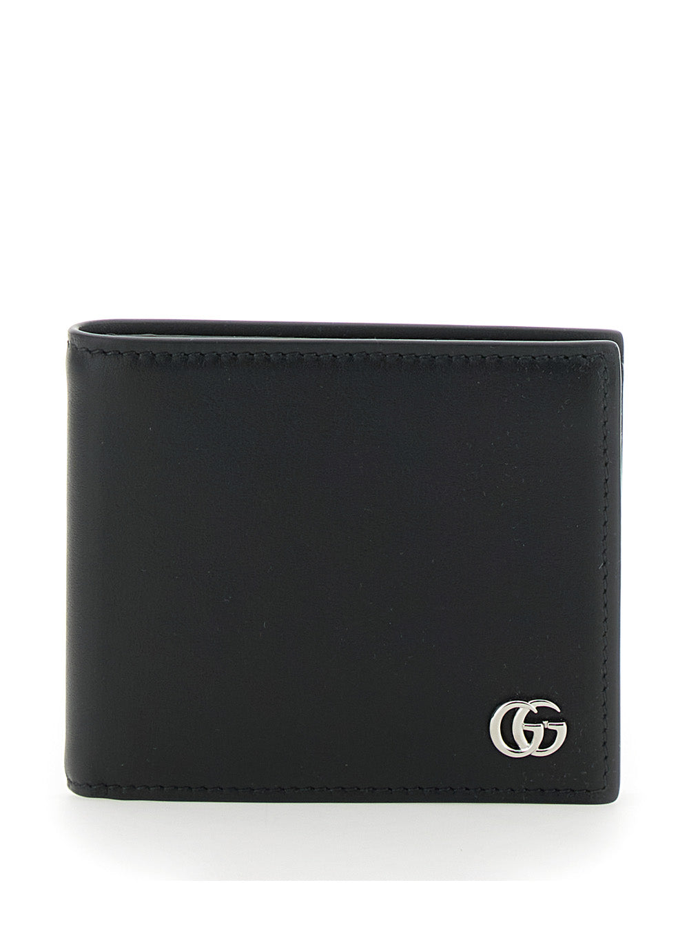 GUCCI Gucci Men Black Leather Men's Bi-Fold Wallet With Logo Plate On The Front