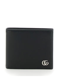 GUCCI Gucci Men Black Leather Men's Bi-Fold Wallet With Logo Plate On The Front