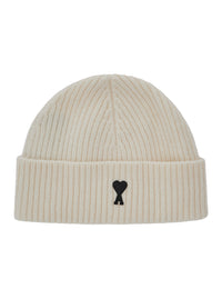 Ami Paris Men White Beanie With Adc Embroidery On The Front In Wool For Men