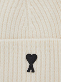 Ami Paris Men White Beanie With Adc Embroidery On The Front In Wool For Men