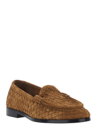 BOTTEGA VENETA Bottega Veneta Women 'Silenzio' Beige Loafers With Rounded Toe And Woven Motif In Suede Woman