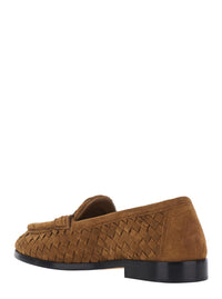 BOTTEGA VENETA Bottega Veneta Women 'Silenzio' Beige Loafers With Rounded Toe And Woven Motif In Suede Woman