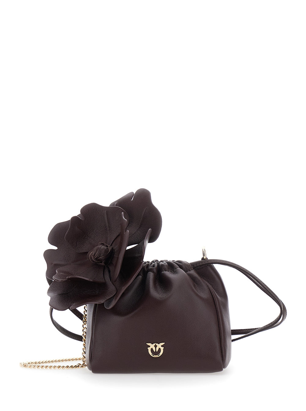 PINKO Pinko Women Mini Bag 'Pouch Flower' With Floral Print In Bordeaux Leather For Women