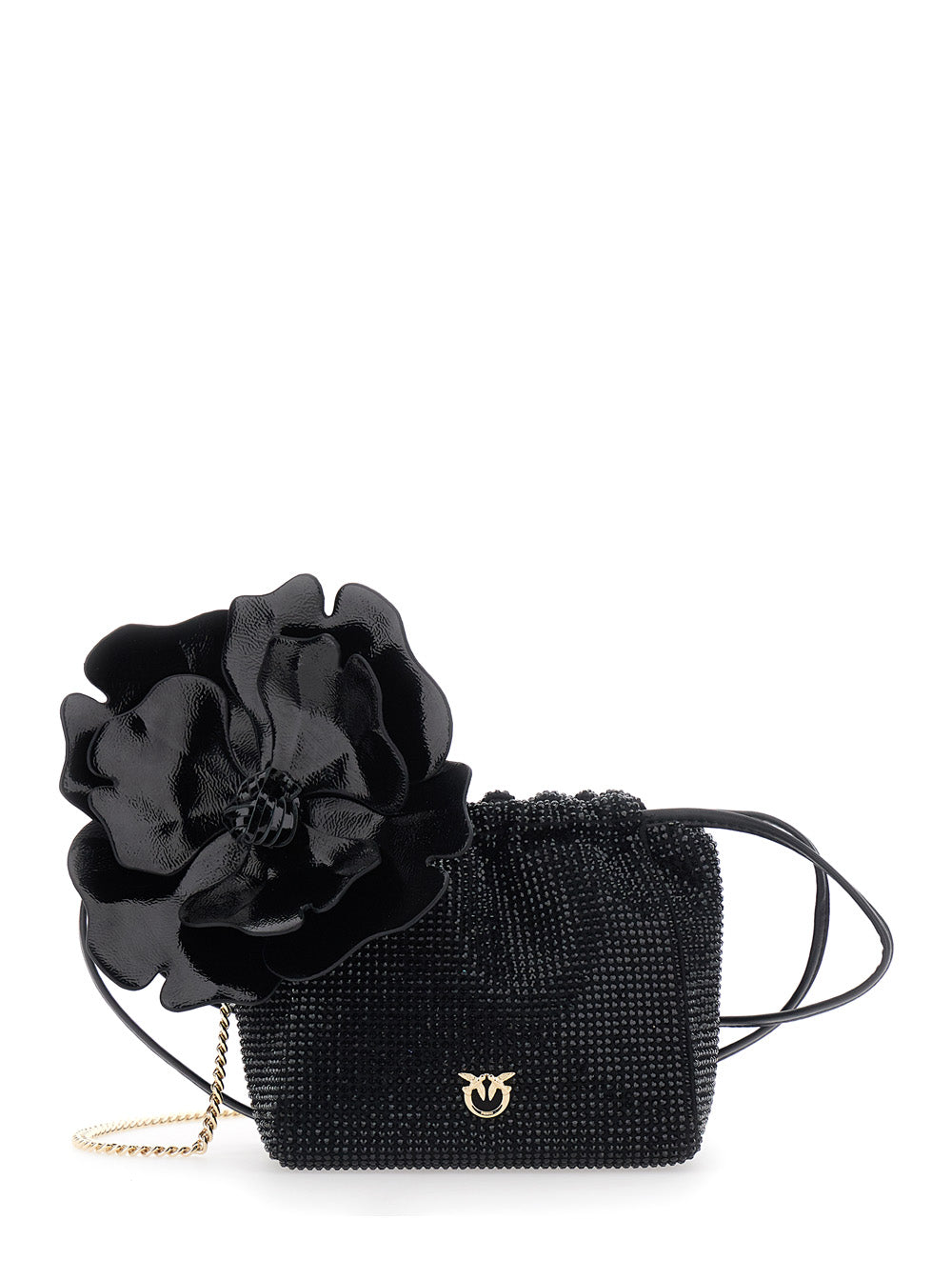 PINKO Pinko Women Crossbody Bag With Rhinestones And Black Leather Flower For Women