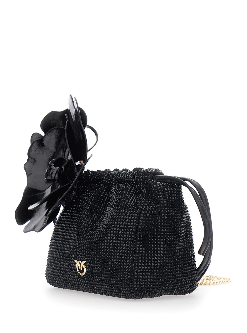 PINKO Pinko Women Crossbody Bag With Rhinestones And Black Leather Flower For Women