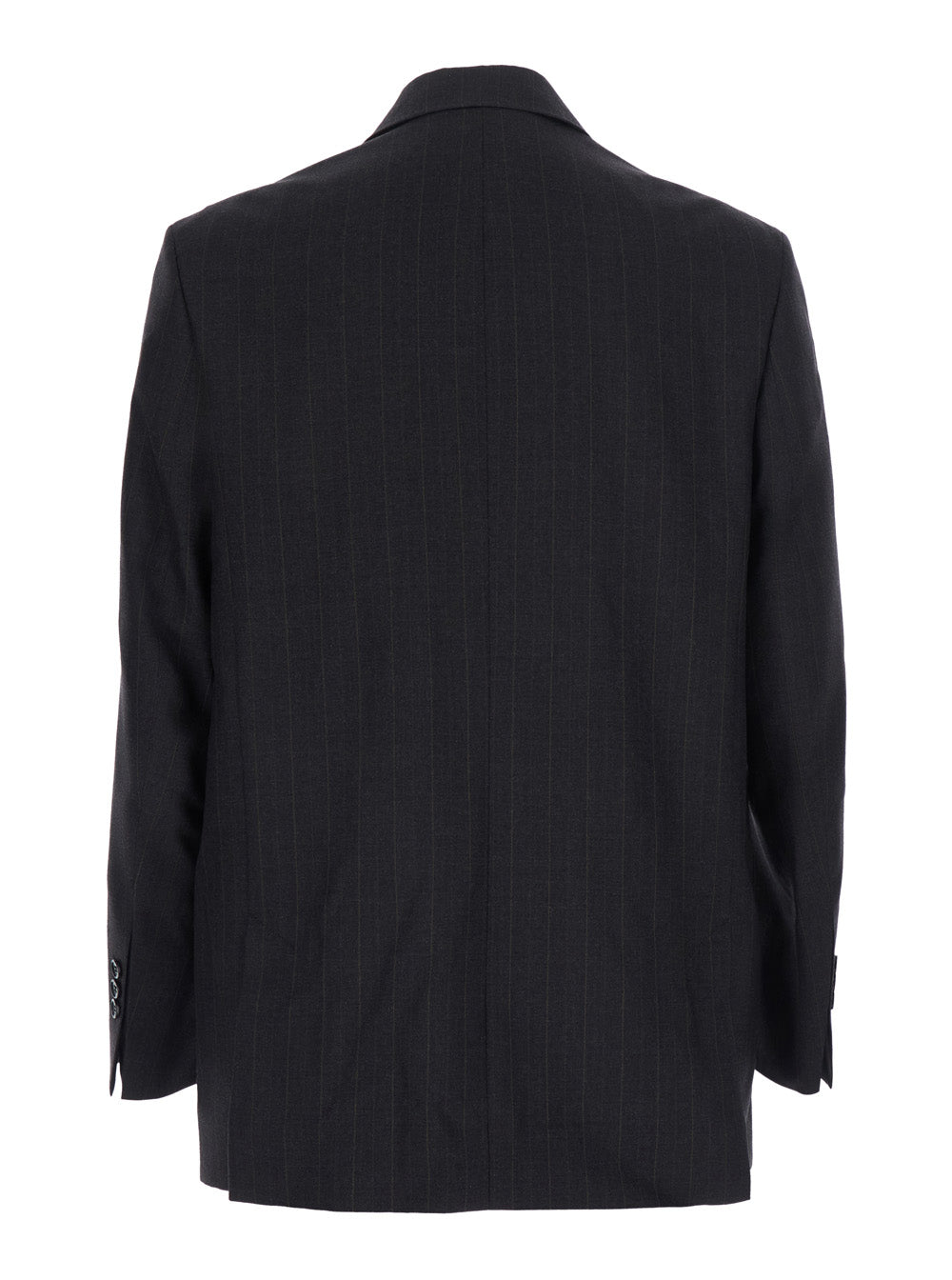 Ami Paris Men Black Double-Breasted Jacket With Peak Revers And All-Over Stripe Motif In Wool Blend Men