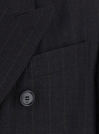 Ami Paris Men Black Double-Breasted Jacket With Peak Revers And All-Over Stripe Motif In Wool Blend Men
