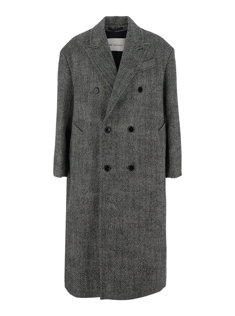 Ami Paris Men Long Double-Breasted Coat With Collar And Pockets Gray Men